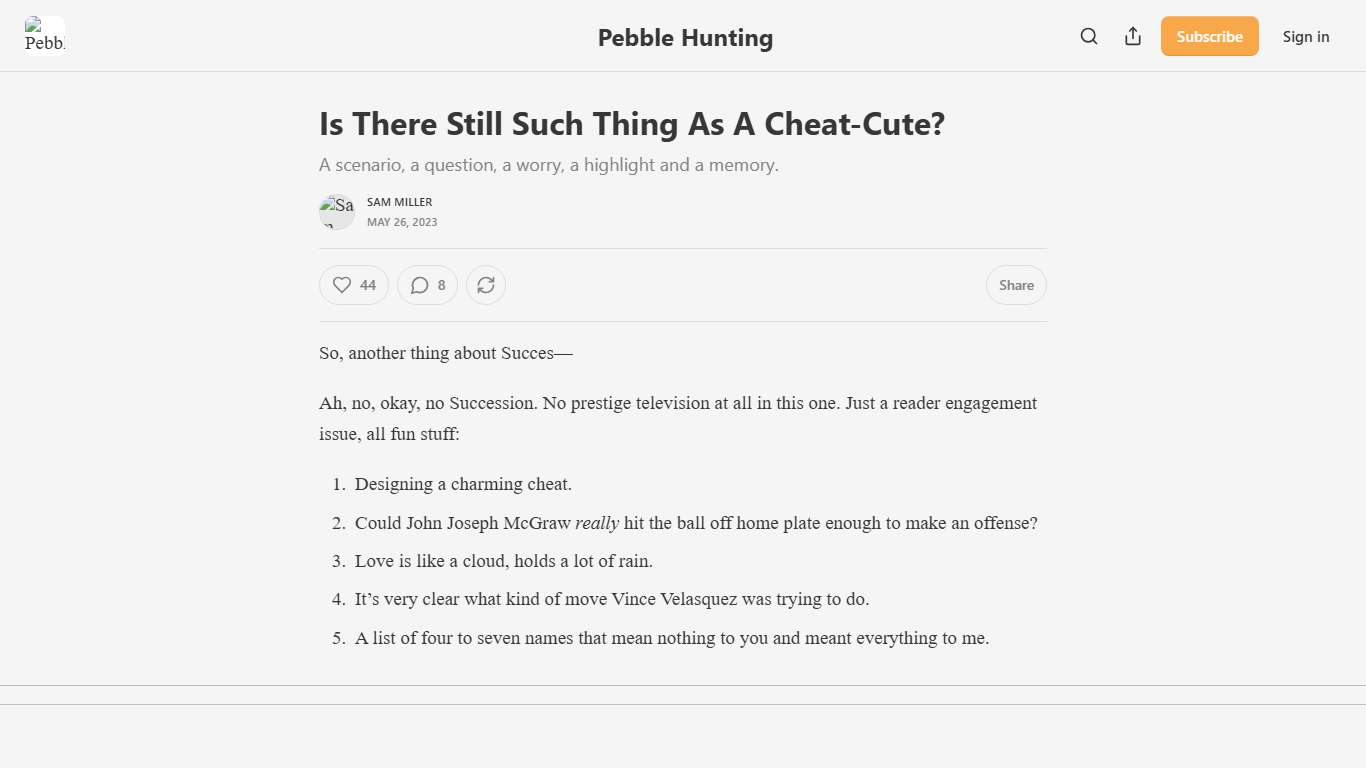 Is There Still Such Thing As A Cheat-Cute? - by Sam Miller